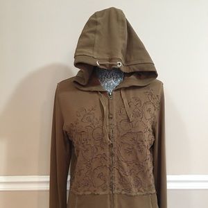 Lucy Brown Stitched Zipper Hoodie Sweater L